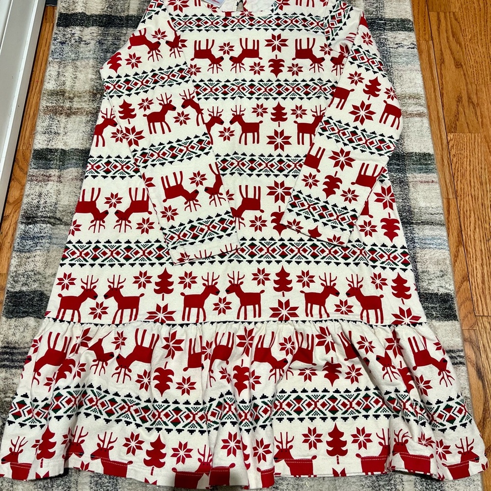 Festive Red and White Reindeer Dress/Nightgown